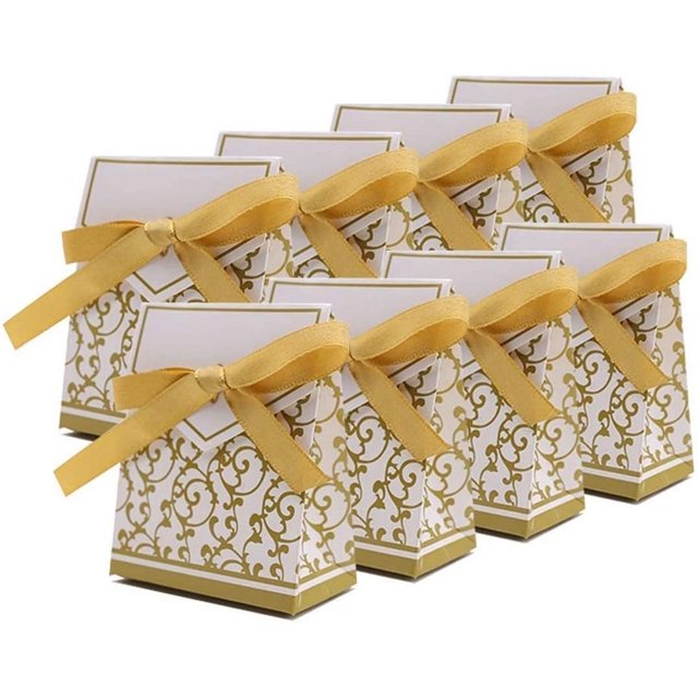 WANNGWE 50PCS Candy Boxes, Gift Boxes Cake Boxes Candy Bag with Gift Ribbons for Wedding Party Favor Party Decoration Easter (Silver) U25310-6191