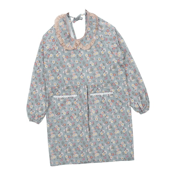 Floral Kitchen Apron with Pockets Long Sleeves Canvas Apron for Cooking Baking Gift for Men Women Blue