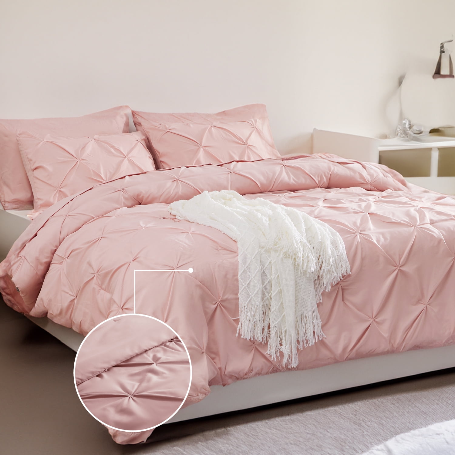 Cozy Comfort Pink Comforter Set Queen - Bed in a Bag Queen 7 Pieces, Pintuck Bedding Sets Pink Bed Set with Comforter, Sheets, Pillowcases & Shams