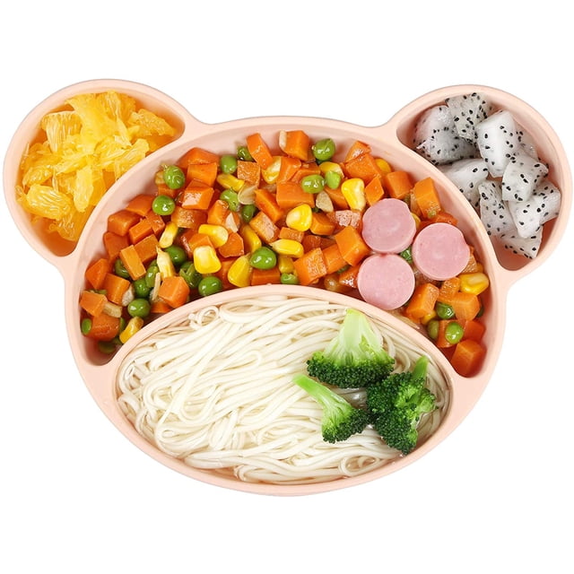 Plato de silicona antideslizante con ventosa para bebé, cuenco para bebé, vajilla de silicona con compartimentos, apto para lavavajillas y microondas