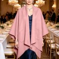 thumbnail image 5 of Cape Shawl for Women Elegant Solid Open Front Wrap Simple Double Sided Poncho Cover Up Dressy Party Travel Office Leisure Layering Cloak with Split Hem, 5 of 6