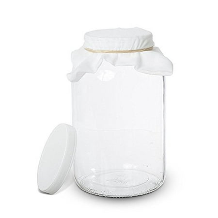 1 Gallon Glass Kombucha Jar - Home Brewing and Fermenting Kit with Cheesecloth Filter, Rubber Band and Plastic Lid - By
