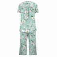 thumbnail image 4 of Sexy Pijama Conjunto para las Mujeres, Cuello Redondo Blusa de Manga Corta Y Pantalones, Traje de Moda Casual, 4 of 9