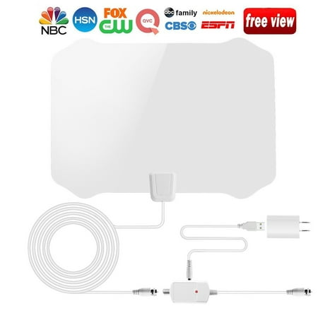 [2019 Newest] Indoor Digital TV Antenna Freeview Local Channels Clear Television 50 Miles Range for 4K 1080p VHF UHF w/ Amplifier Signal Booster & 13ft Coax