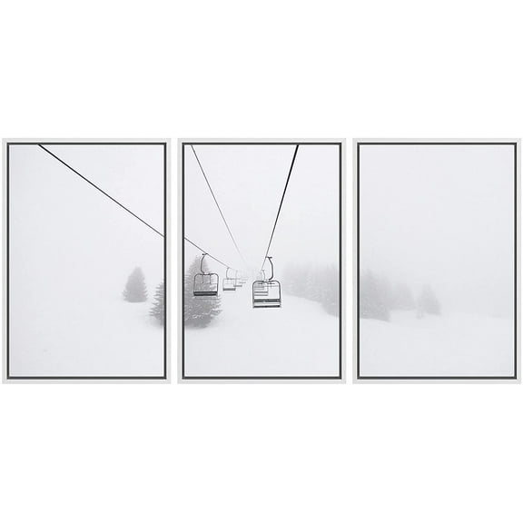 wall26 Framed Canvas Print Wall Art Set Ski Lift on Snowy Winter Mountain Nature Wilderness Photography Realism Rustic Scenic Relax/Calm Multicolor for Living Room, Bedroom, Office - 16"x24&quot