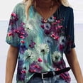 thumbnail image 3 of Camiseta Mujer Blusa De Playa Con Cuello En V De Manga Corta Con Estampado Floral, Azul Marino, S Kearding AP002484-11, 3 of 4