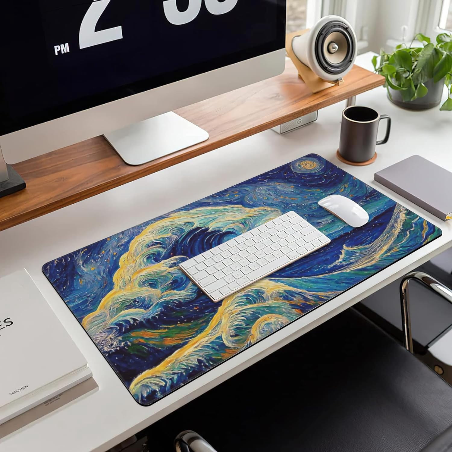 Desk Mat, Great Wave Off Kanagawa Extended Large Gaming Mouse Pad for Desk XXL, Non-Slip Rubber Base Stitched Edges Long Computer Keyboard Desk Pad Mouse Mat for Home Office Gaming 35.4"X15.7"