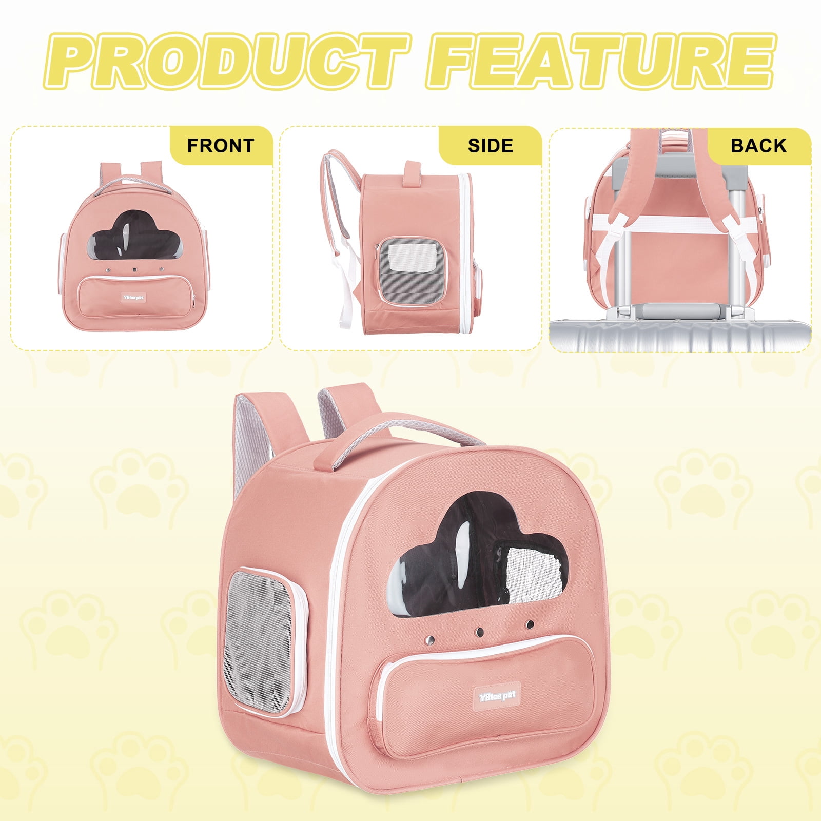 Cat Backpack Carrier, Large Space & Breathable, Pet Hiking Travel Backpack for Cats Pink