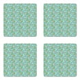 thumbnail image 1 of Christmas Coaster Set of 4, Happy Noel Themed Cartoon Pattern with Penguins Gifts Clouds and Trees, Square Hardboard Gloss Coasters, Standard Size, Seafoam Multicolor, by Ambesonne, 1 of 2