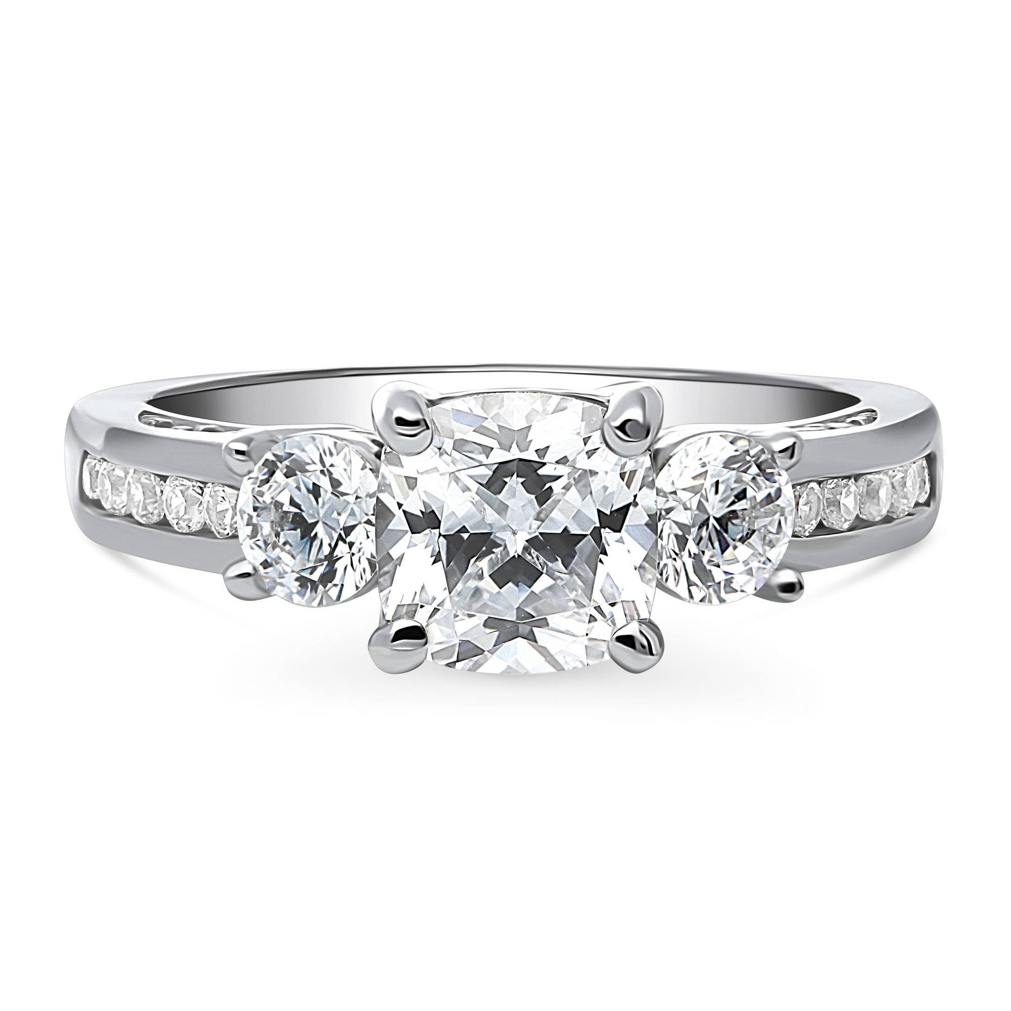 BERRICLE Sterling Silver 3-Stone Wedding Engagement Rings 1.5 Carat Cushion Cut Cubic Zirconia CZ Promise Ring for Women, Rhodium Plated Size 4.5