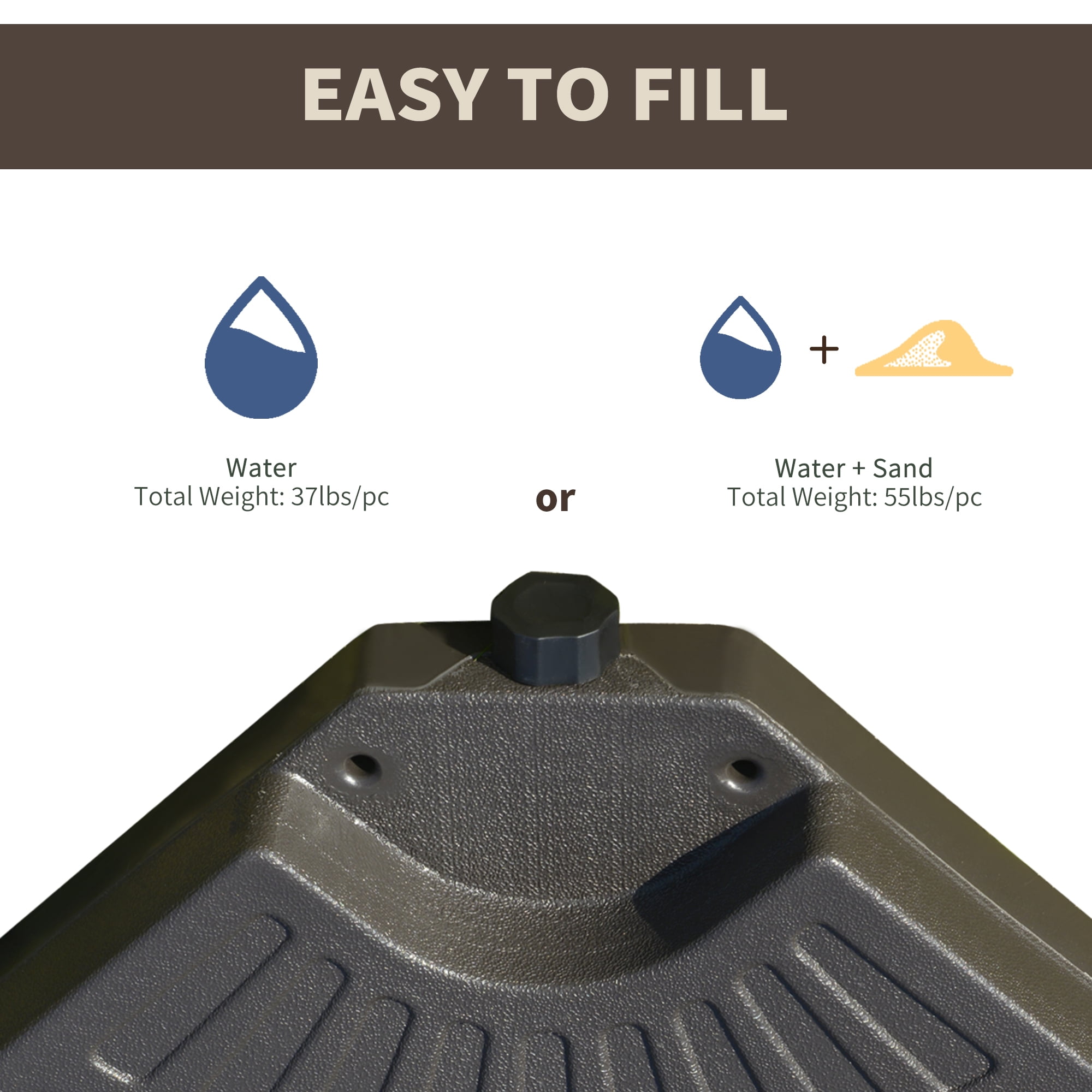 Outsunny 4 Pieces Cantilever Patio Umbrella Base, Fan Shaped Umbrella Weight w/ Built-In Handles & Rugged Material, Coffee