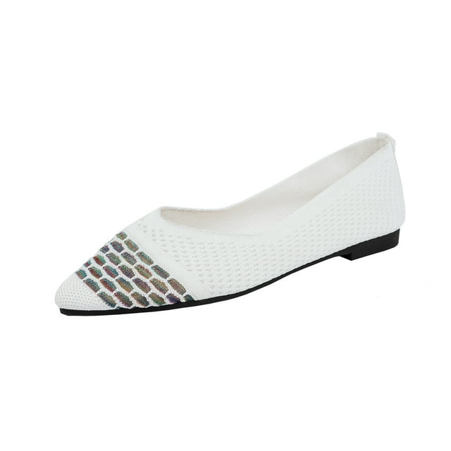 Women’s Pointed Toe Flats, Breathable Knit Loafers, Comfortable Slip on Shoes with Cushioned Insole, Flexible Soft Sole for Walking, Casual Work Ballet Flats