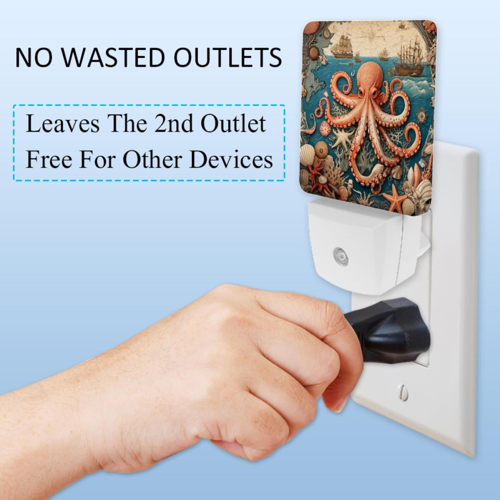 PhooArto Vintage Map Octopus Plug in LED Night Light Auto Sensor Dusk to Dawn Decorative Night for Bedroom, Bathroom, Kitchen, Hallway, Stairs, Baby's Room, Energy Saving