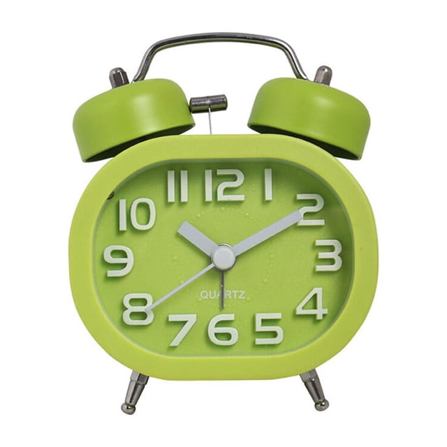 Alarm Clock Non-Tick Sweeper Bedroom Glass Mirror Timepiece Bedroom High-definition Glass Mirror Round Double Bell Metal Desktop Clocks Decoration Table Bells Green