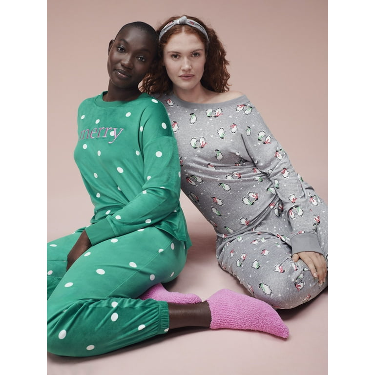 Joyspun Women's Stretch Velour Pajama Set with Sock, 3-Piece Set