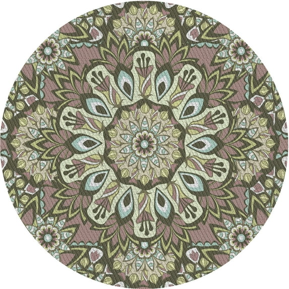 Ahgly Company Machine Washable Indoor Round Transitional Antique Bronze Green Area Rugs, 7' Round