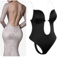 thumbnail image 3 of Body moldeador para mujer, escote en V profundo, tirantes transparentes, sin espalda, ropa interior, mono, tanga sin costuras, lencería de una pieza (L), 3 of 5