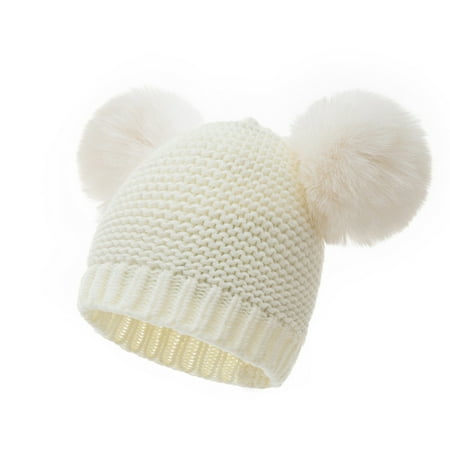 

Winter Kids Baby Cute Solid Color Beanie Double Hair Ball Warm Children Hat Woolen Cap Leisure Vacation Daily Cap