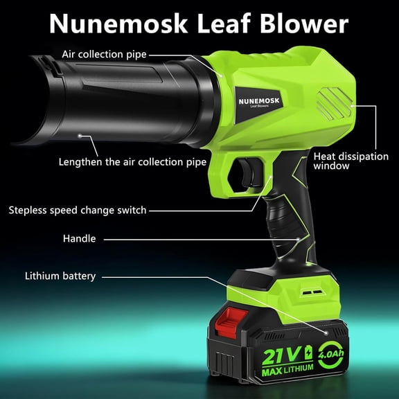 Leaf Blower Cordless with Battery and Charger, 1000,000RPM Mini Leaf Blower, Fast Charger & Extended Nozzle Design, Handheld Lightweight Blowers for Lawn Care,  Cleaning, Car, Leaves, Dust (1, Green)