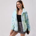 thumbnail image 2 of Fesfesfes Women Flannel Coat Long Sleeve Tie-Dye Pocket Zipper Lapel Sweatshirt Plush Fleece Jacket, 2 of 3