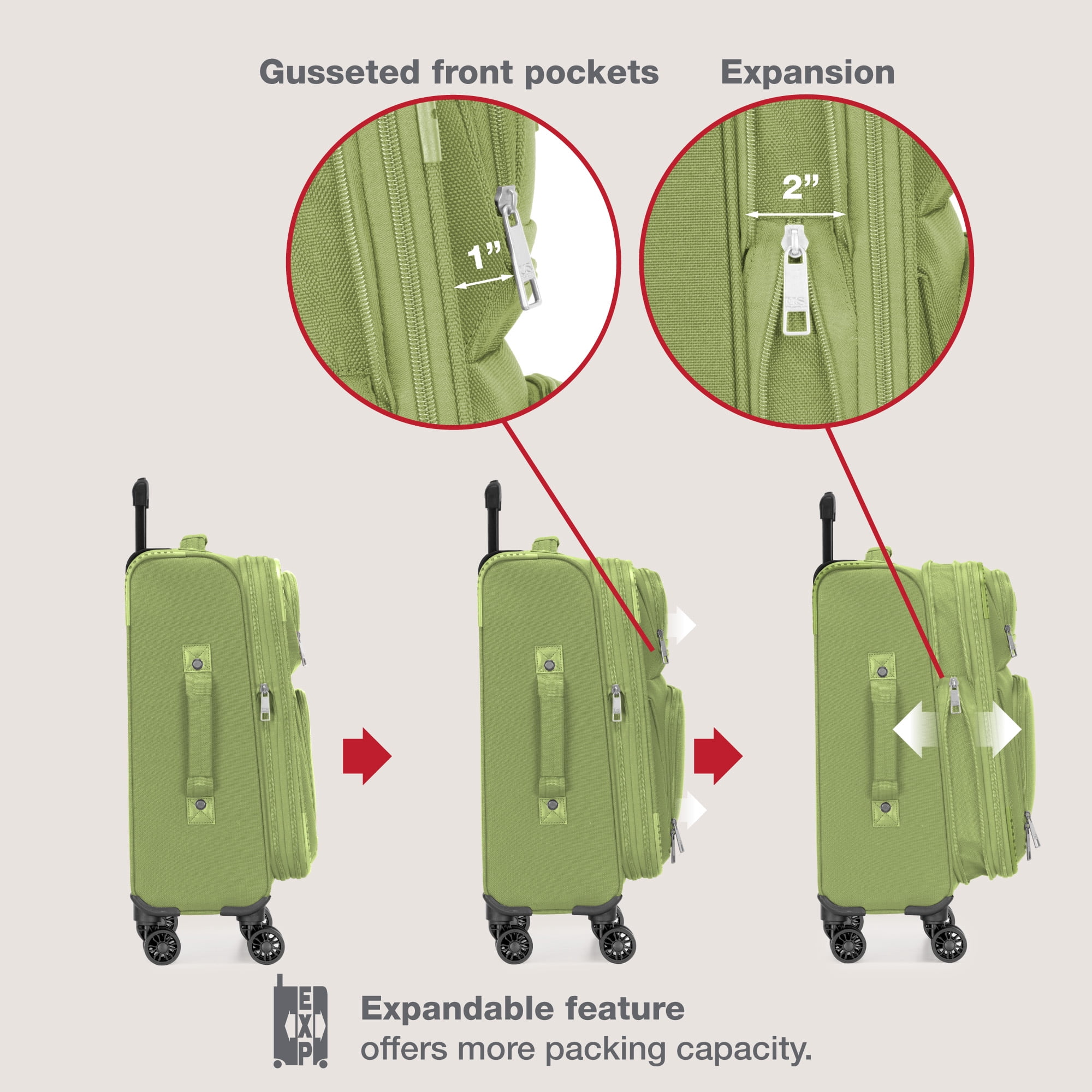U.S. Traveler Rio 2-Piece Expandable Softside Carry-on Luggage Set - Spinner Wheels, TSA-Approved, Tote Bag, Lightweight Travel Suitcase, Light Green (22/14)