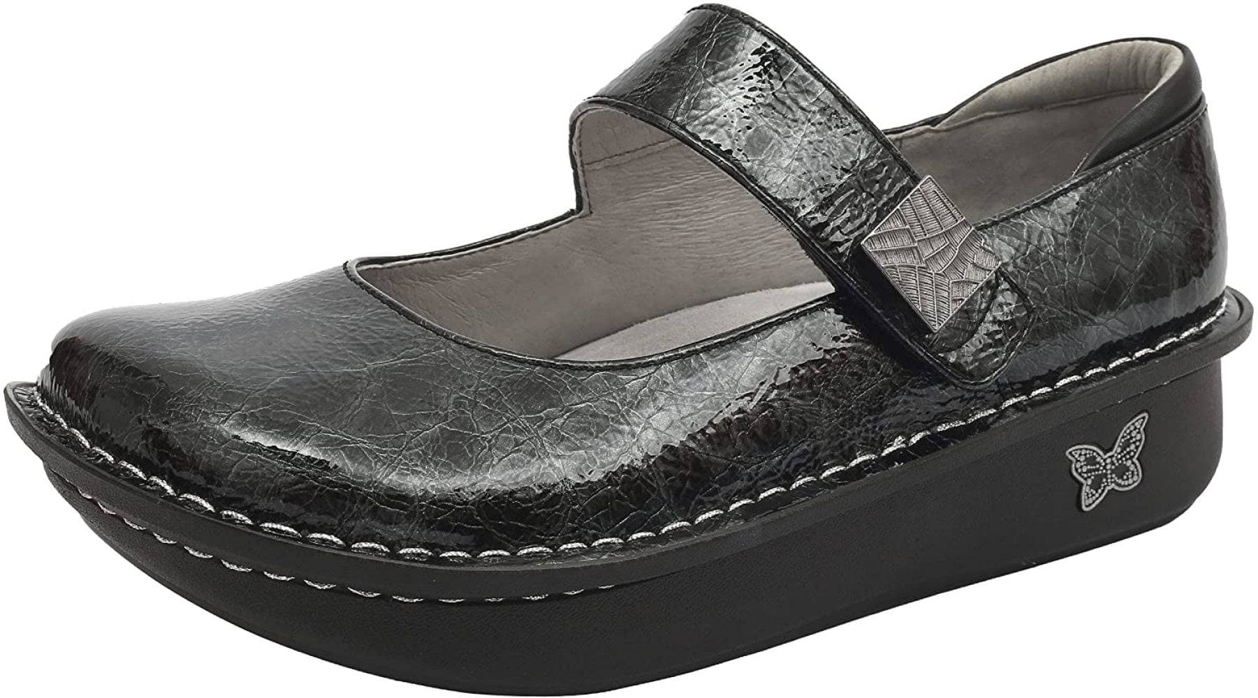 Alegria Alegria Womens Paloma Patent Leather Mary Jane Shoes Size 38 Black Silver 