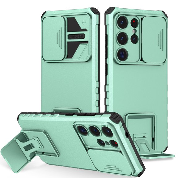 Decase for Samsung Galaxy S25 Ultra Case with Slide Cover, Silicone TPU Bumper Tough PC Cover with Kickstand, Military Shockproof Protective Phone Case for Samsung S25 Ultra,Lightblue