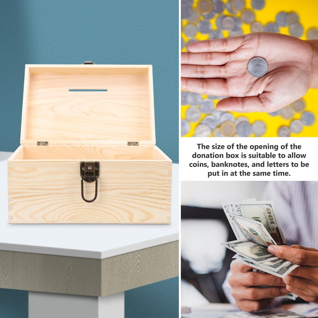 Raindrops Donation Box for Cash Wood Lockable Khaki Simple Design 1Pack