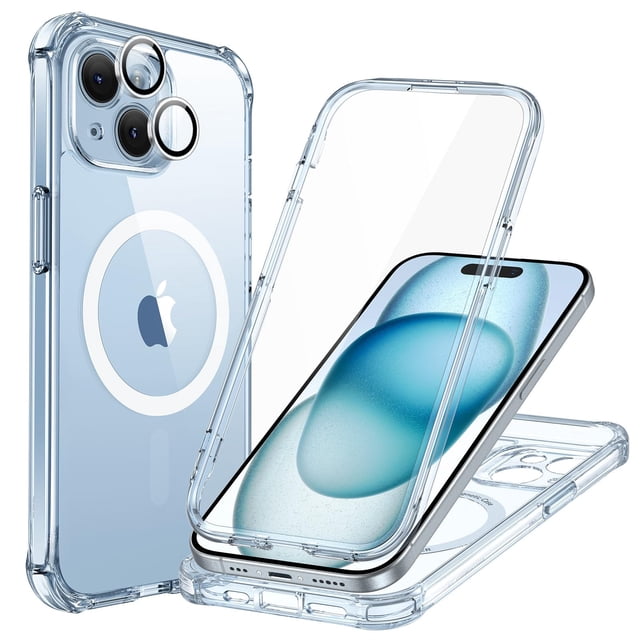 Funda de teléfono ESR para iPhone 15 con vidrio templado azul transparente