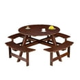 thumbnail image 3 of Glavbiku Outdoor 8 Person Picnic Table,Round Dining Table with 3 Built-in Benches,Umbrella Hole,Brown, 3 of 13