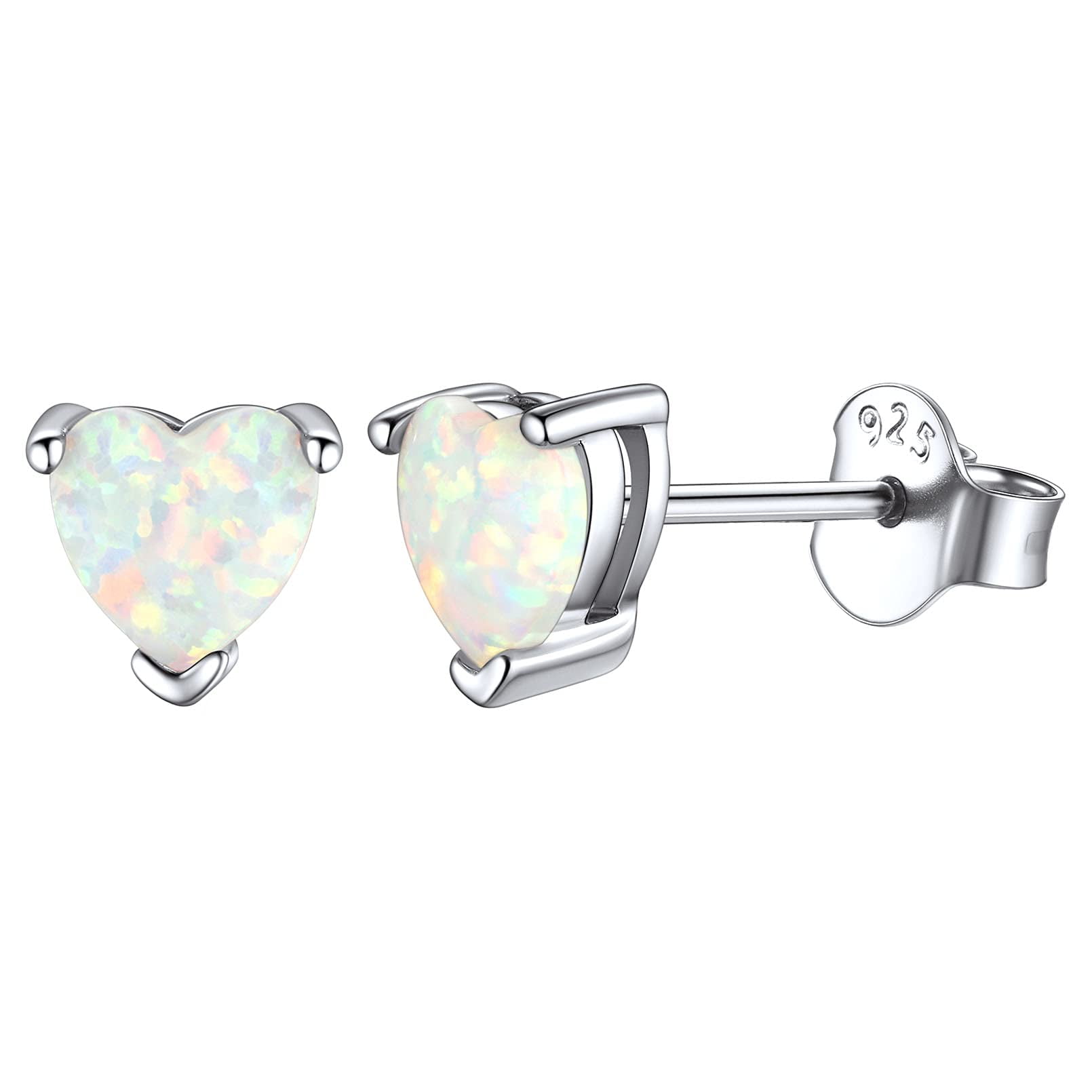 ChicSilver Sterling Silver Heart White Opal Stud Earrings Hypoallergenic Birthday Jewelry Gifts for Women