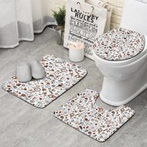 Math Equations Science Icons White Pattern Bathroom Rugs Sets 3 Piece,Toilet Cover Set,Absorbent Non Slip Bathroom Mats Sets with U-Shaped Contour Rug Toilet Rug Set
