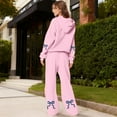 thumbnail image 2 of CIENVNSTG Women's 2 Piece Outfits Bow Trim Print Hoodie Sweatsuit Sets Oversized Sweatshirt Wide Leg Sweatpants Pink S, 2 of 6