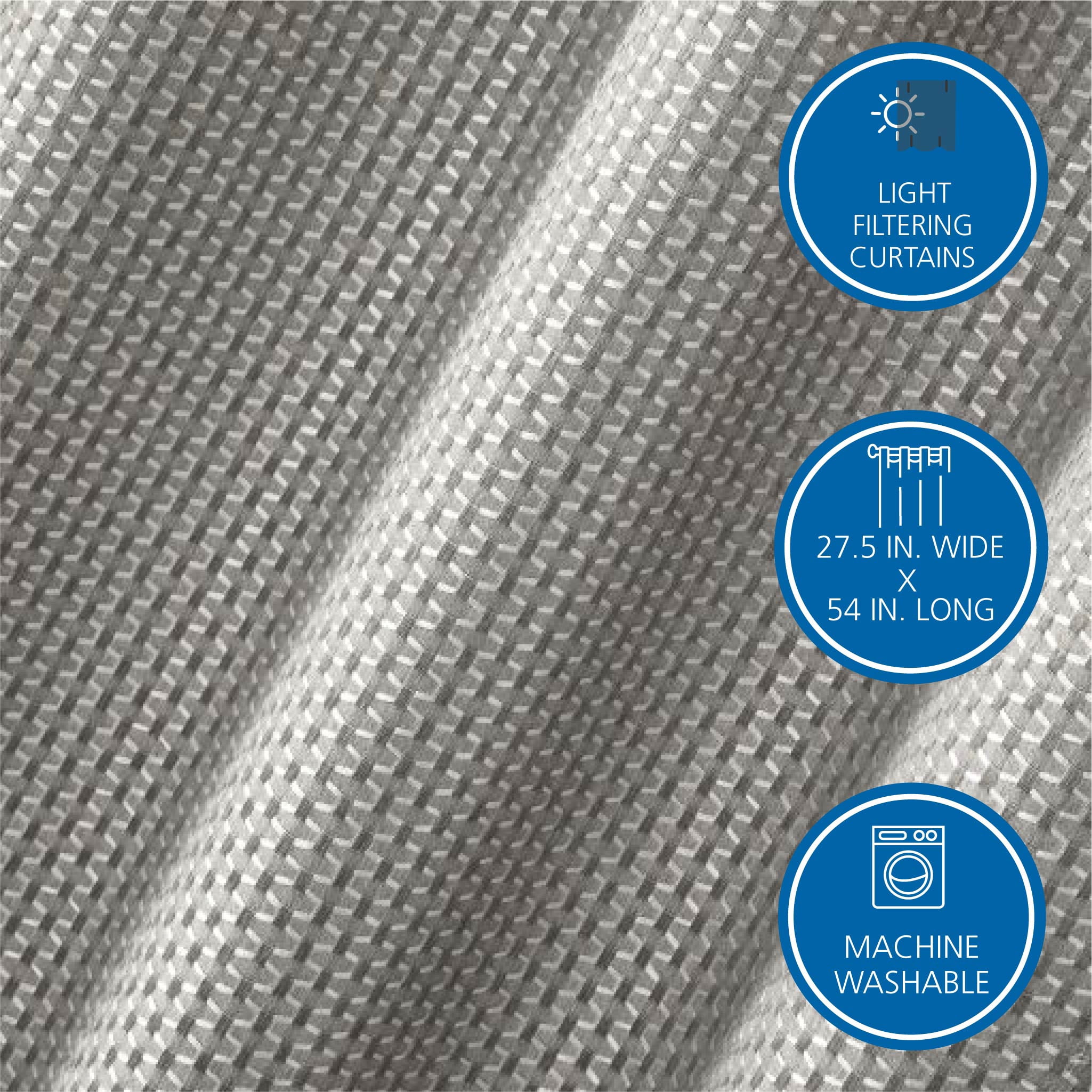 Mainstays 4 Piece Wave Jacquard Curtain Panel Set, Gray, 27.5 in W x 54 in L