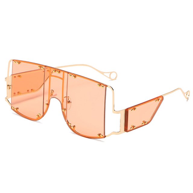 Gafas de sol punk de una sola pieza con remaches de personalidad y montura grande, hechas de metal