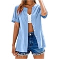 thumbnail image 3 of Women's Casual Short Sleeve Button Down Cardigan Shirt Blouse Loose Fit Lightweight Summer Fashion Gift | CSEONE,Sky Blue XL, 3 of 8