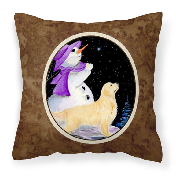 Carolines Treasures SS8950PW1414 Snowman with Golden Retriever Fabric Decorative Pillow, 14Hx14W, multicolor