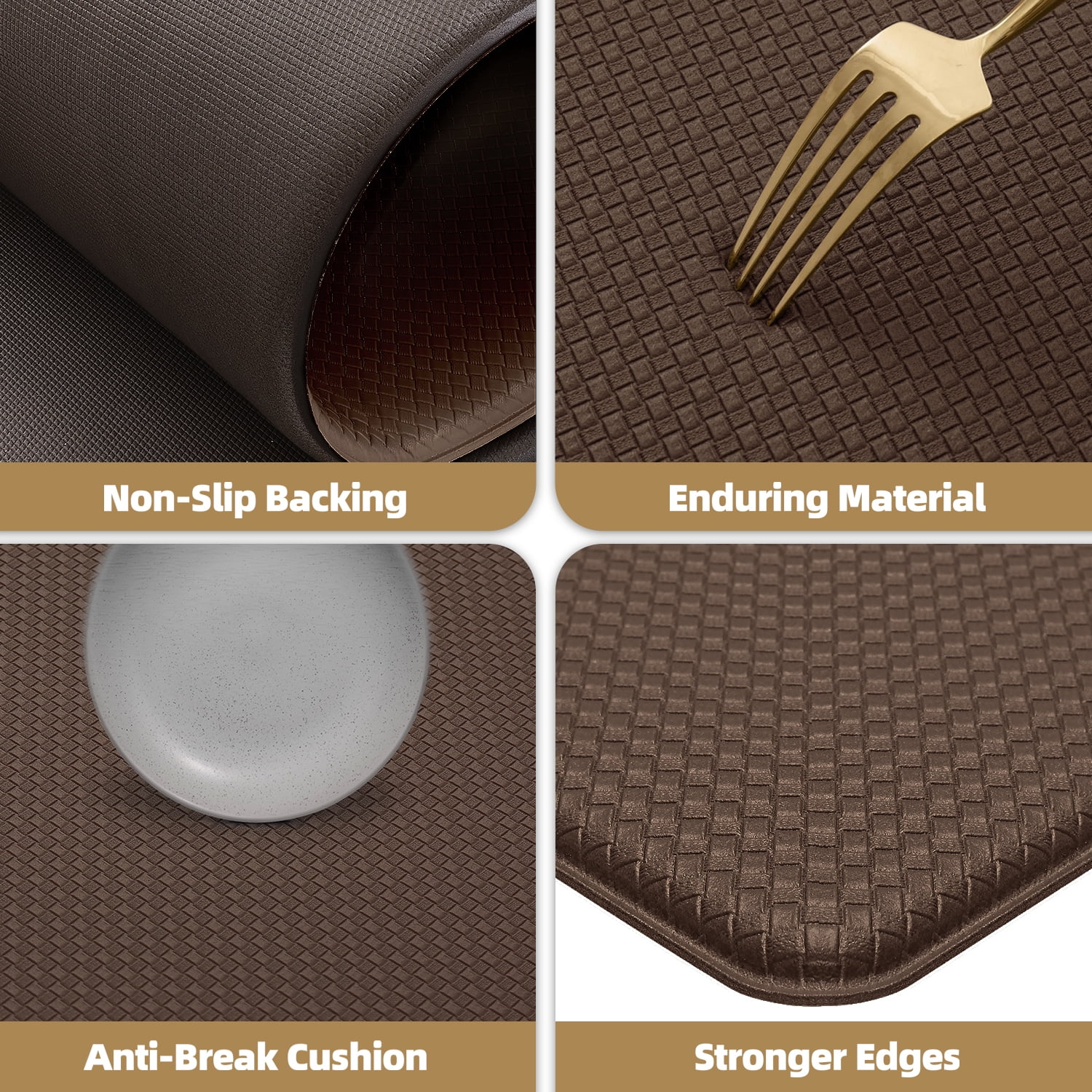PABUBE Kitchen Rug and Mat Kitchen Mat Anti Fatigue, Non Slips Kitchen Floor Mat, Kitchen Rug or Mat Washable, 17"x 29", Brown