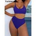 thumbnail image 6 of New 4 Colors Ribbed Padded High Waist Bikini Female Swimsuit Women Swimwear Two-pieces Bikini set Bather Bathing Suit Swim V3768, 6 of 6