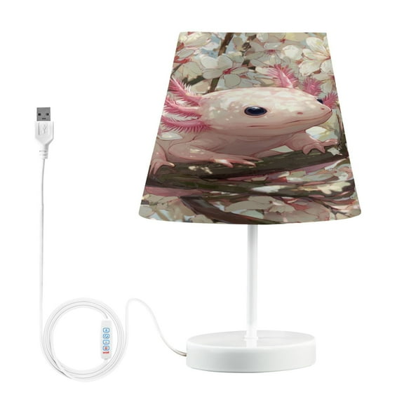WOBOGO Axolotl Cherry Blossom Table Lamps Bedroom 3-Speed Dimmable Farm Style with Fabric Shade for Reading and Home Office