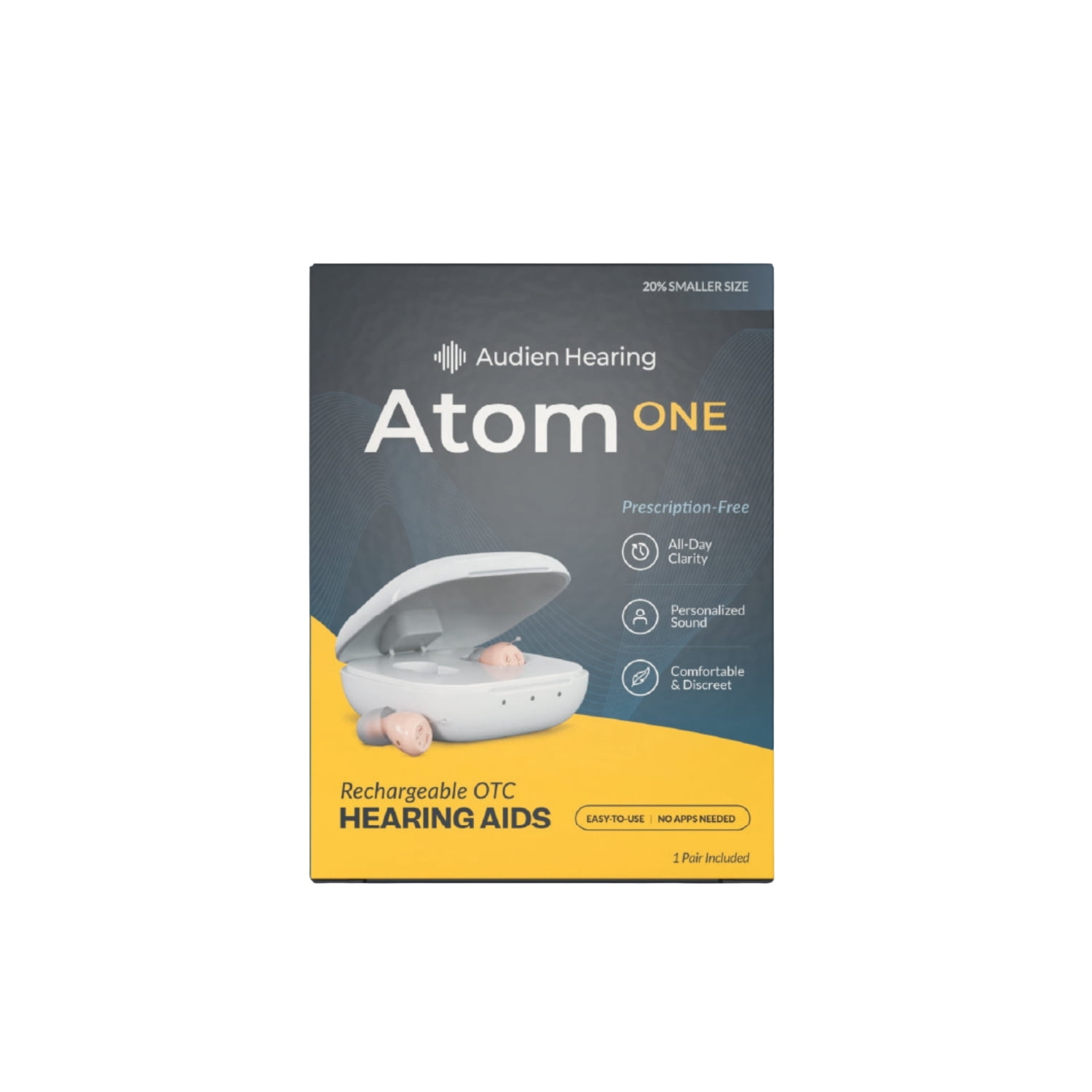 Free Shipping! Audien Hearing Atom One Rechargeable OTC In-the-Ear