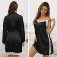 thumbnail image 3 of Lingerie for Women, CaiDieNu Womens lingerie, Women's Silk Robe Set 2 Pc - Lace Camisole & 3/4 Sleeve Robe - Black - XL, 3 of 8