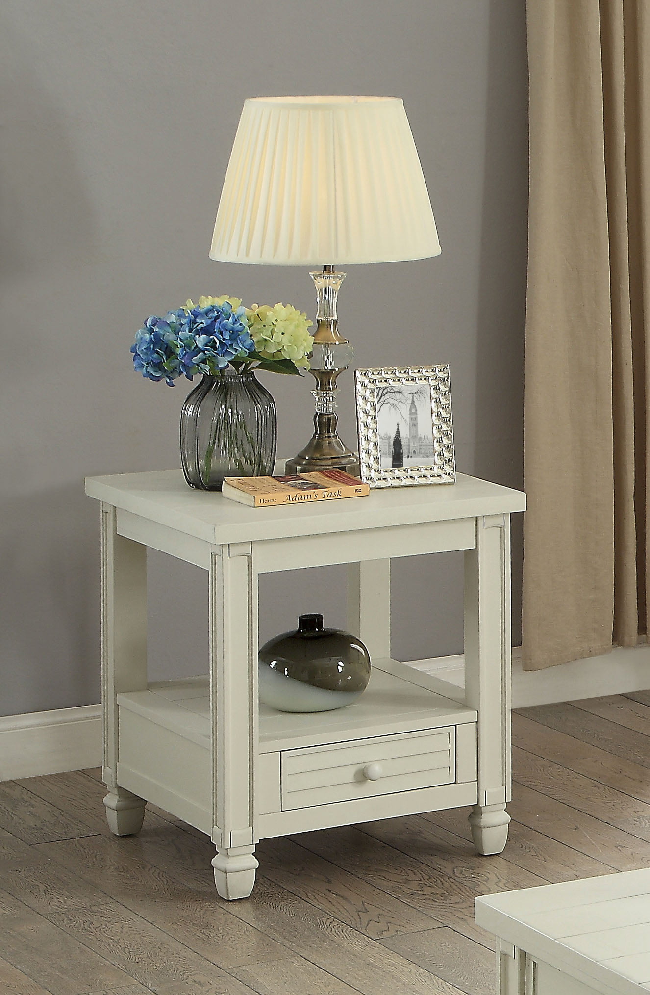Furniture of America Wahlberg Rustic Louvered Antique White End Table