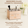thumbnail image 3 of OnDisplay Miro 3 Drawer Mirrored Glass Makeup & Jewelry Organizer – Tiered Vanity Storage Box with Drawers and Velvet Lined Compartments (Rose Gold), 3 of 5