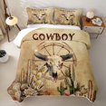 thumbnail image 2 of Homewish Retro Bull Skull Twin Quilt Set,Desert Plant Cactus Twin Coverlet Set,Brown,2-Piece, 2 of 7