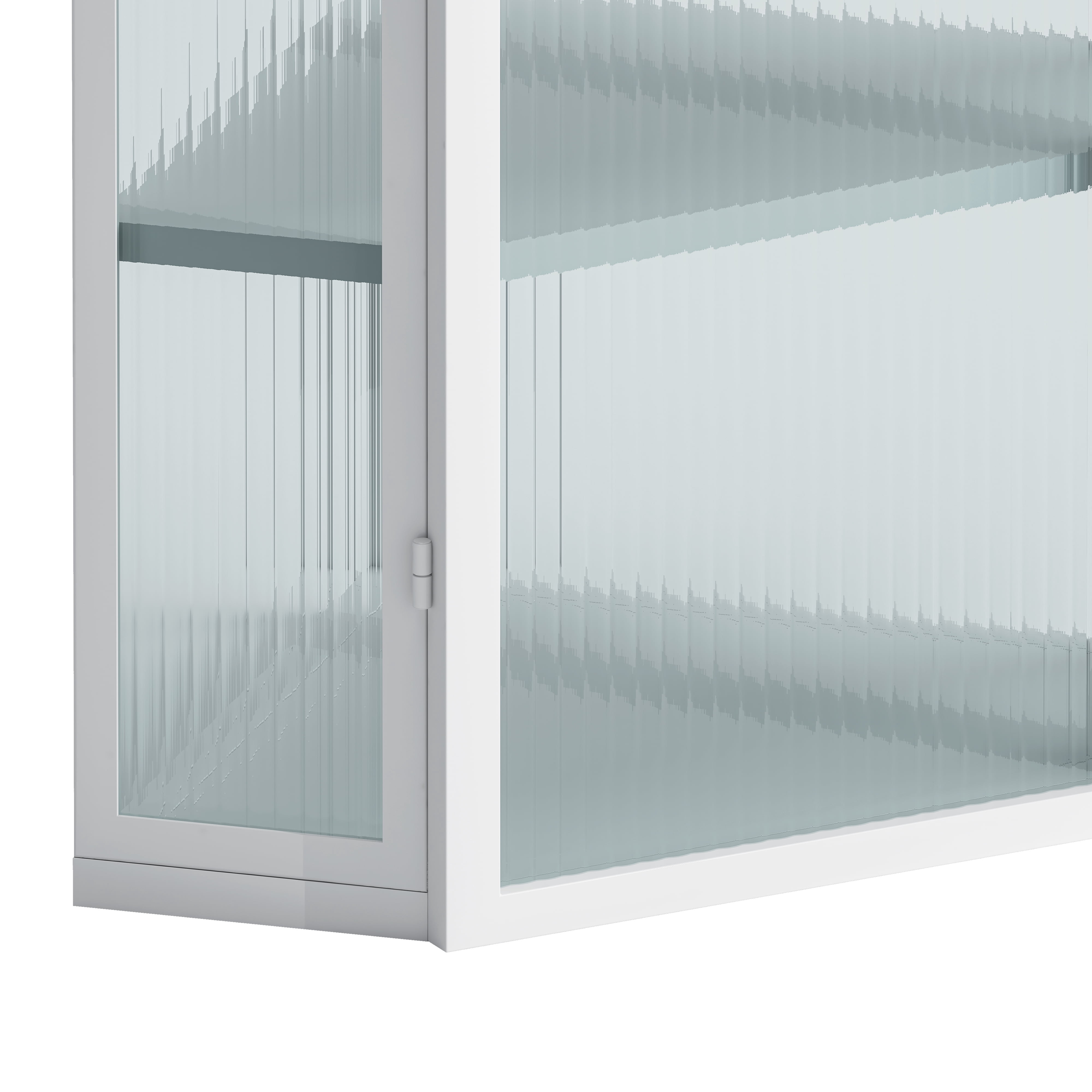 Wall Mounted Corner Cabinet 41.34 Inch, 4-Tier Glass Door Storage with Ribbed Glass and Metal Frame, Bathroom Organizer and Living Room Display Cabinet, White