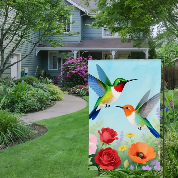 Spring Summer Garden Flag Double Sided Colorful Birds,Spring Floral Rustic Botanical Plants Welcome Yard House Outside Outdoor Decoration,12*18 inch