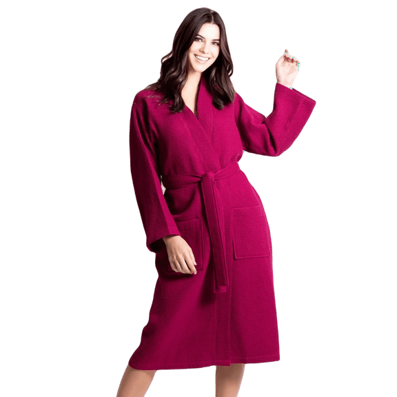 Women's Waffle Long Premium CottonBlend Bathrobe