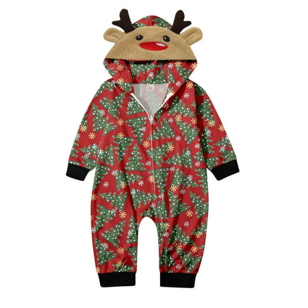 

ketyyh-chn99 Family Matching Pajama Babys Merry Christmas Sets Prints Hooded Zipper Jumpsuit Family Easter Pajamas for Family