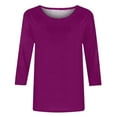 thumbnail image 4 of KDDYLITQ Plus 3/4 Sleeve Plus Summer Sexy Fall Tops Solid Round Neck Tshirt Sexy Blouses T-Shirts Dark Purple S, 4 of 5